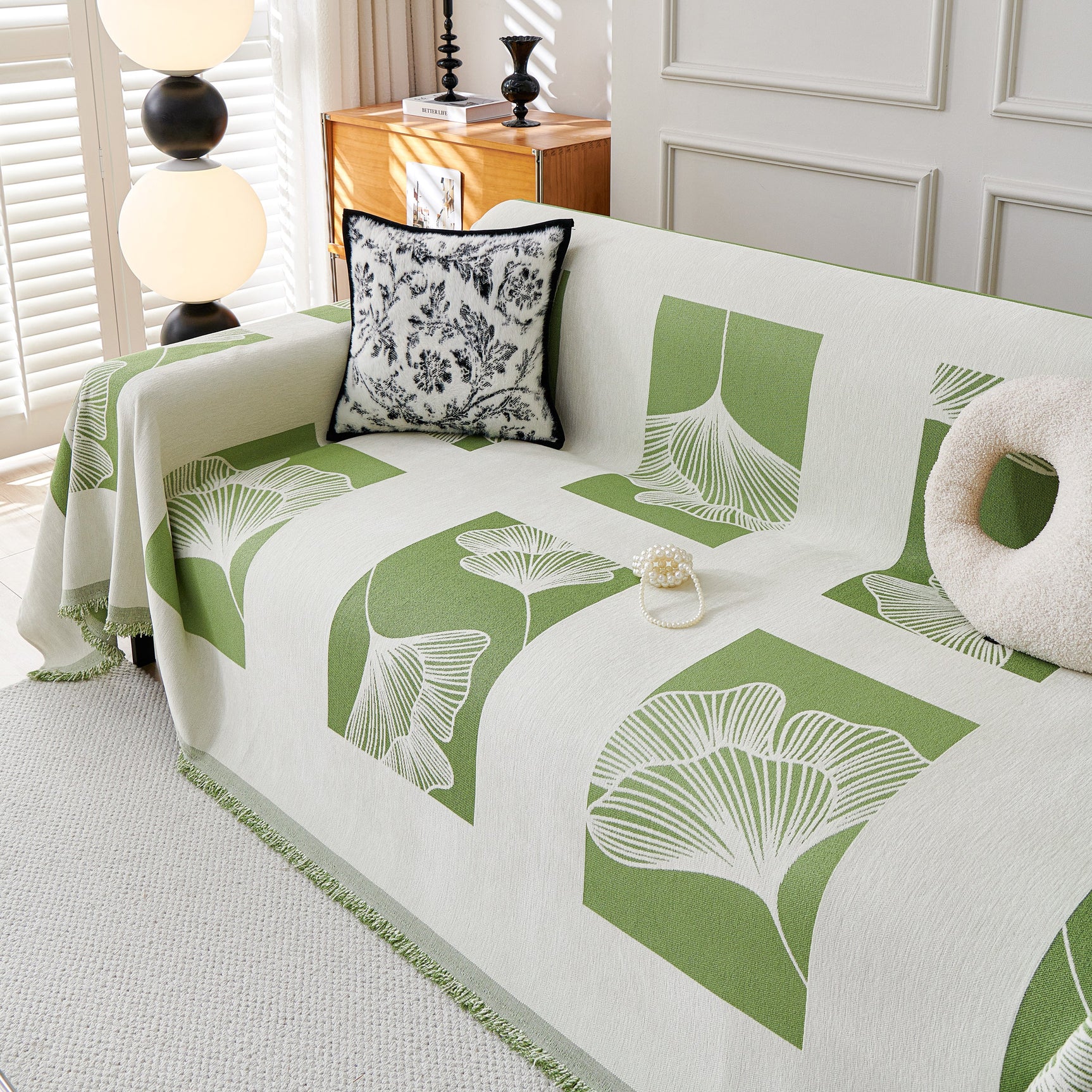 Reversible Ginkgo Leaf Furniture Slipcovers for Sofas Scratch Resistant Sectional Sofa Throw Covers - Ornate Home