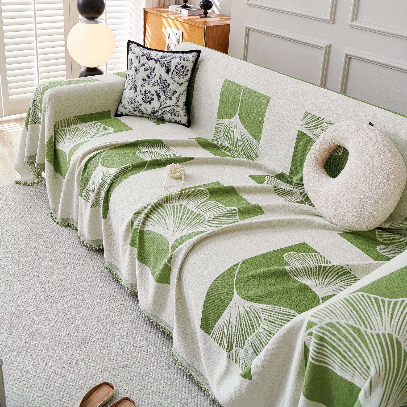 Reversible Ginkgo Leaf Furniture Slipcovers for Sofas Scratch Resistant Sectional Sofa Throw Covers - Ornate Home