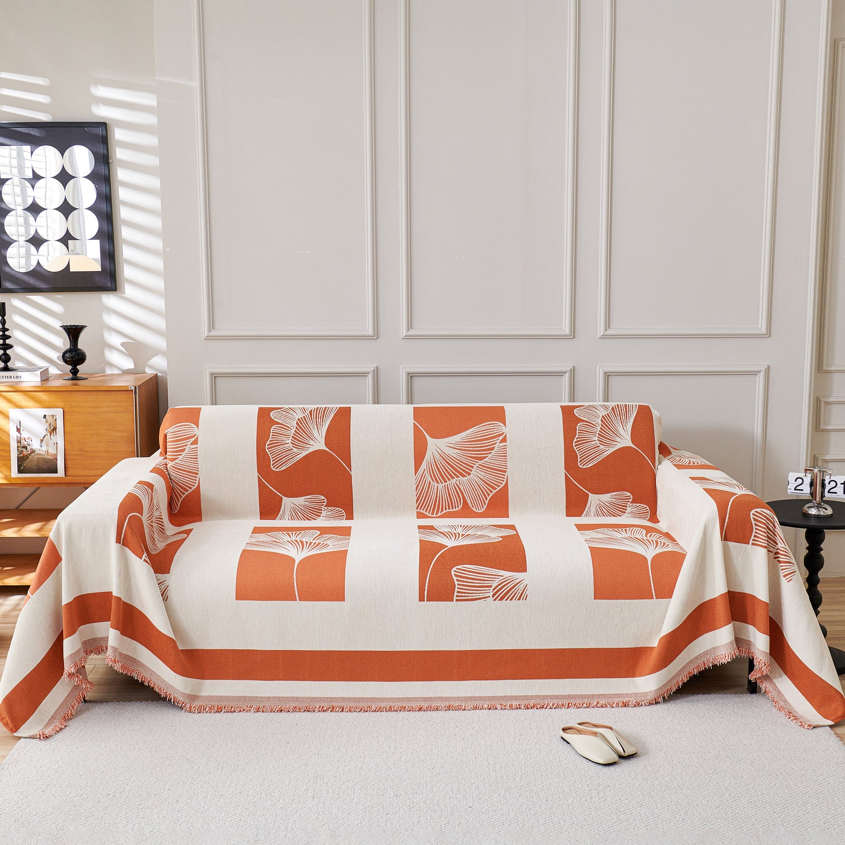 Reversible Ginkgo Leaf Furniture Slipcovers for Sofas Scratch Resistant Sectional Sofa Throw Covers - Ornate Home