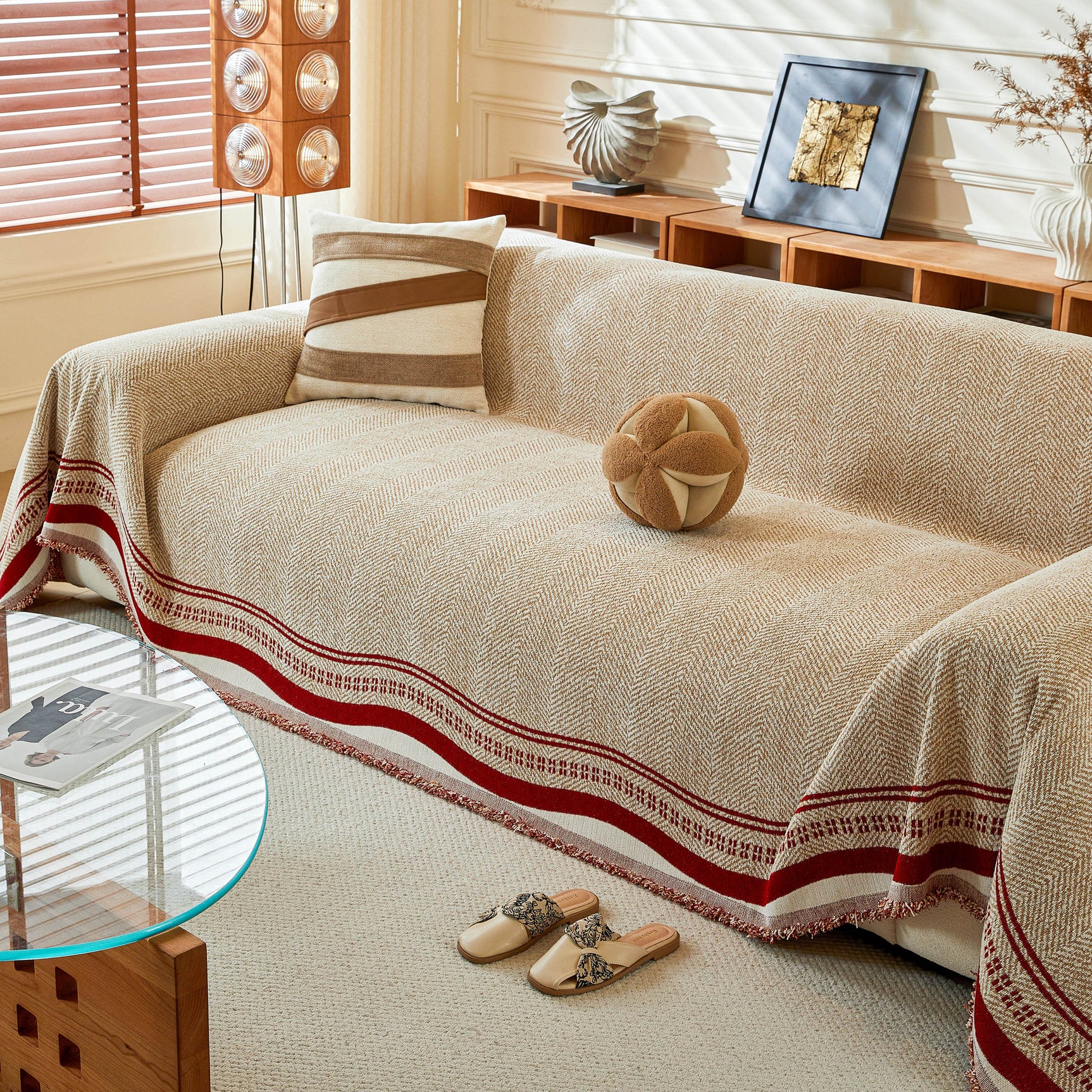 Reversible Herringbone Sofa Cover, 2-in-1 Classic British Throw Blanket for Couch - Ornate Home