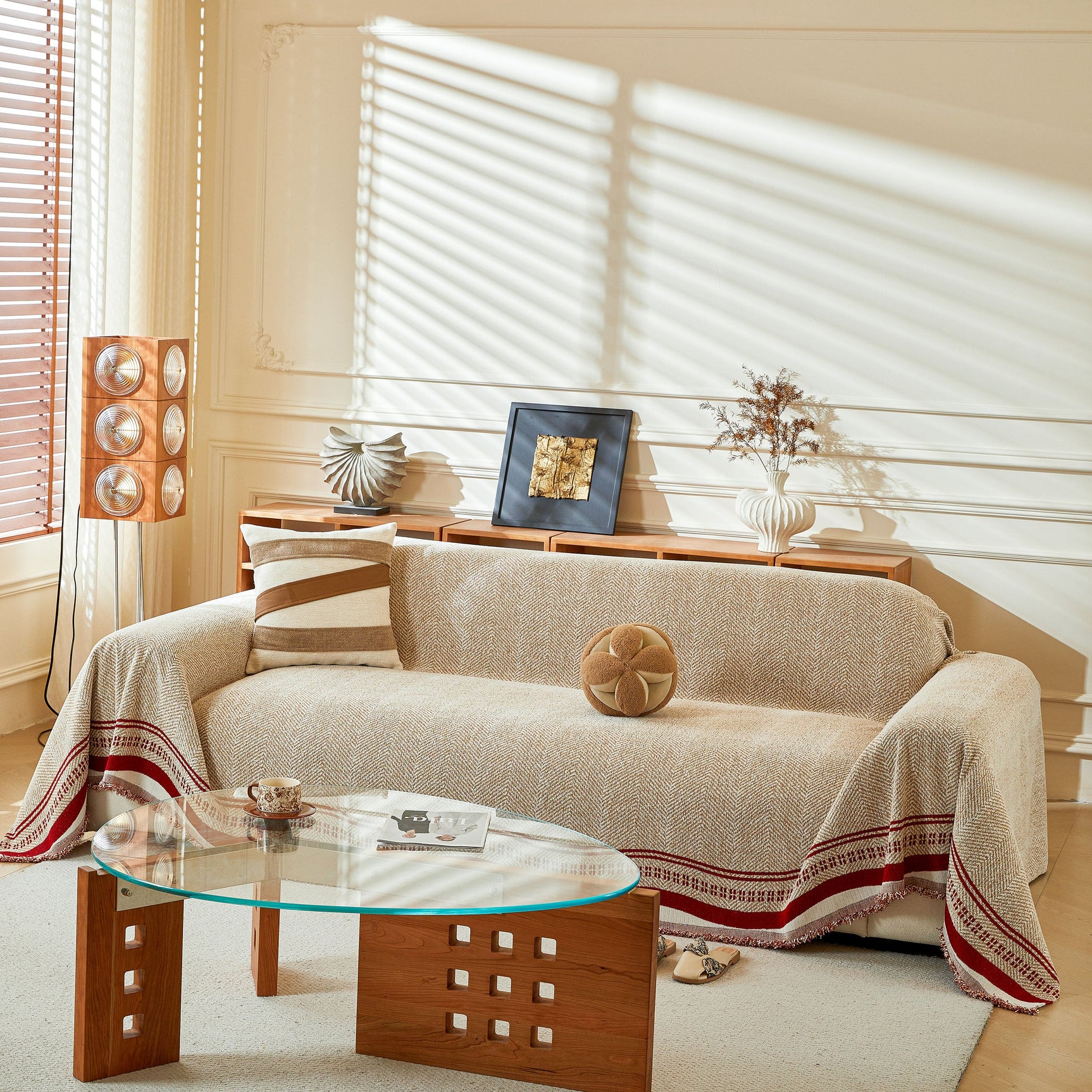 Reversible Herringbone Sofa Cover, 2-in-1 Classic British Throw Blanket for Couch - Ornate Home