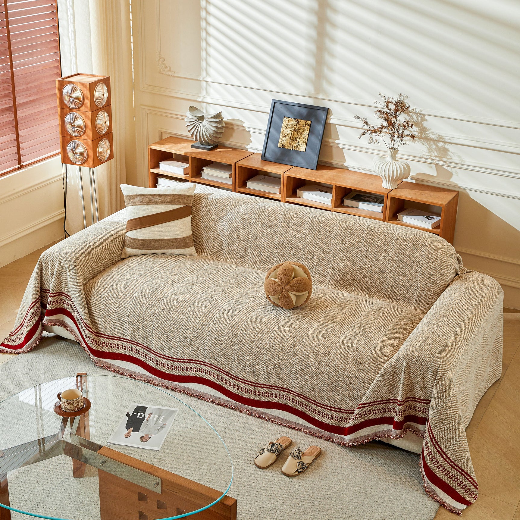 Reversible Herringbone Sofa Cover, 2-in-1 Classic British Throw Blanket for Couch - Ornate Home