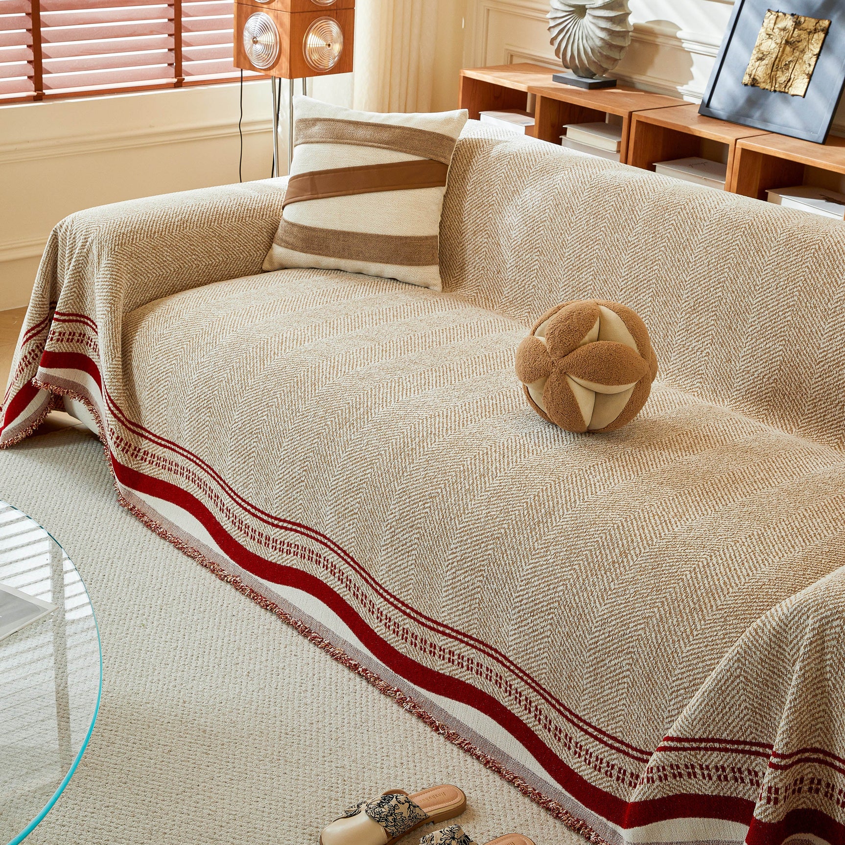 Reversible Herringbone Sofa Cover, 2-in-1 Classic British Throw Blanket for Couch - Ornate Home