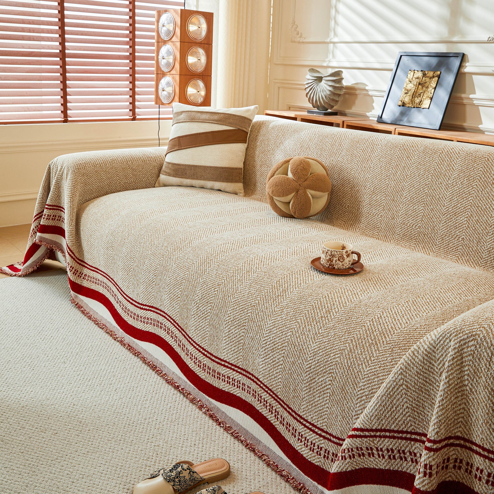 Reversible Herringbone Sofa Cover, 2-in-1 Classic British Throw Blanket for Couch - Ornate Home