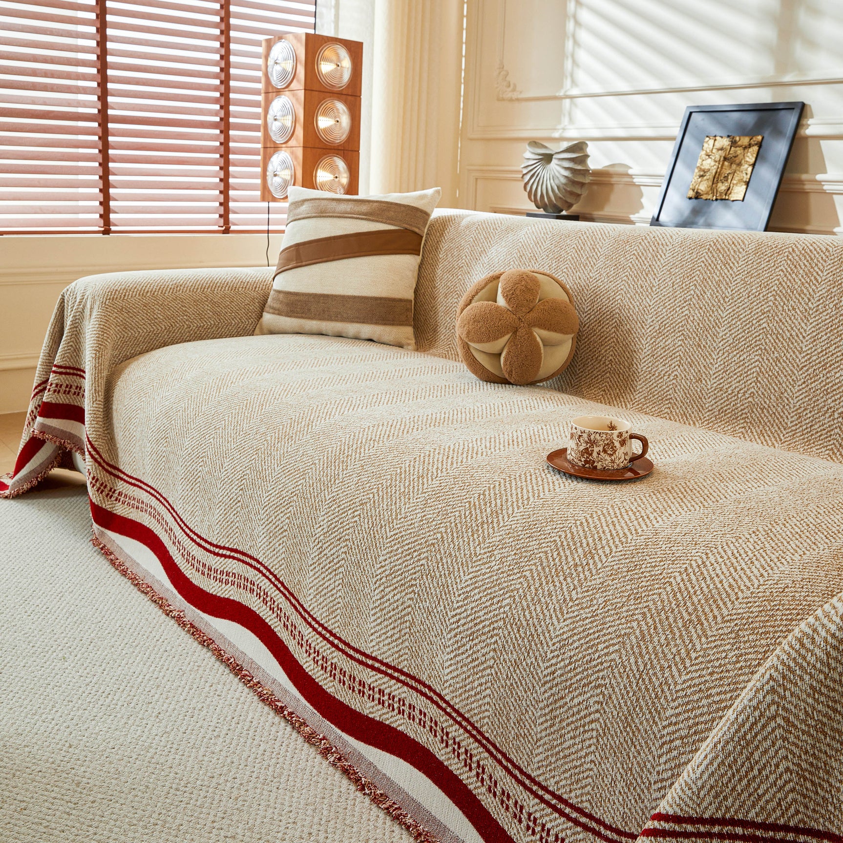 Reversible Herringbone Sofa Cover, 2-in-1 Classic British Throw Blanket for Couch - Ornate Home