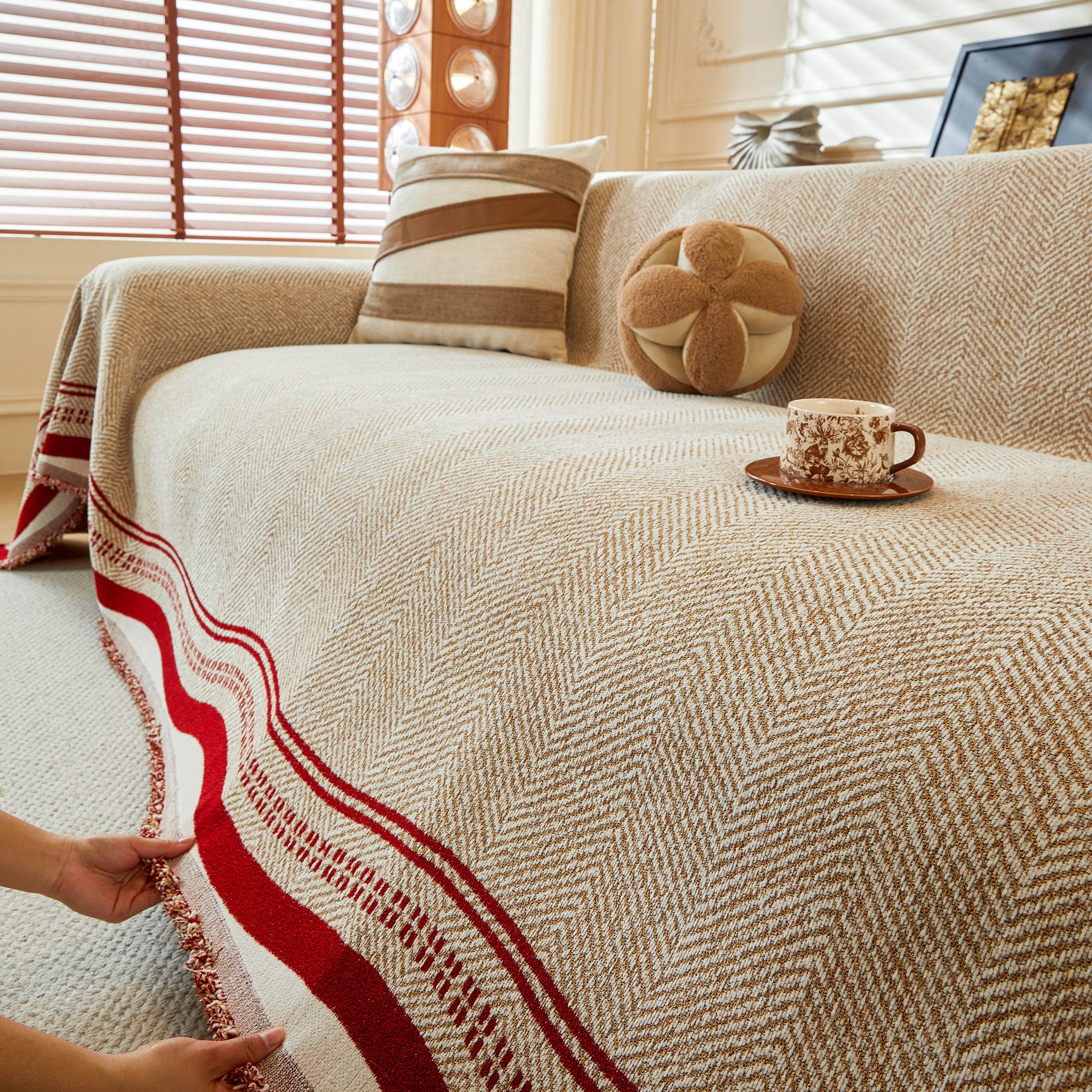 Reversible Herringbone Sofa Cover, 2-in-1 Classic British Throw Blanket for Couch - Ornate Home