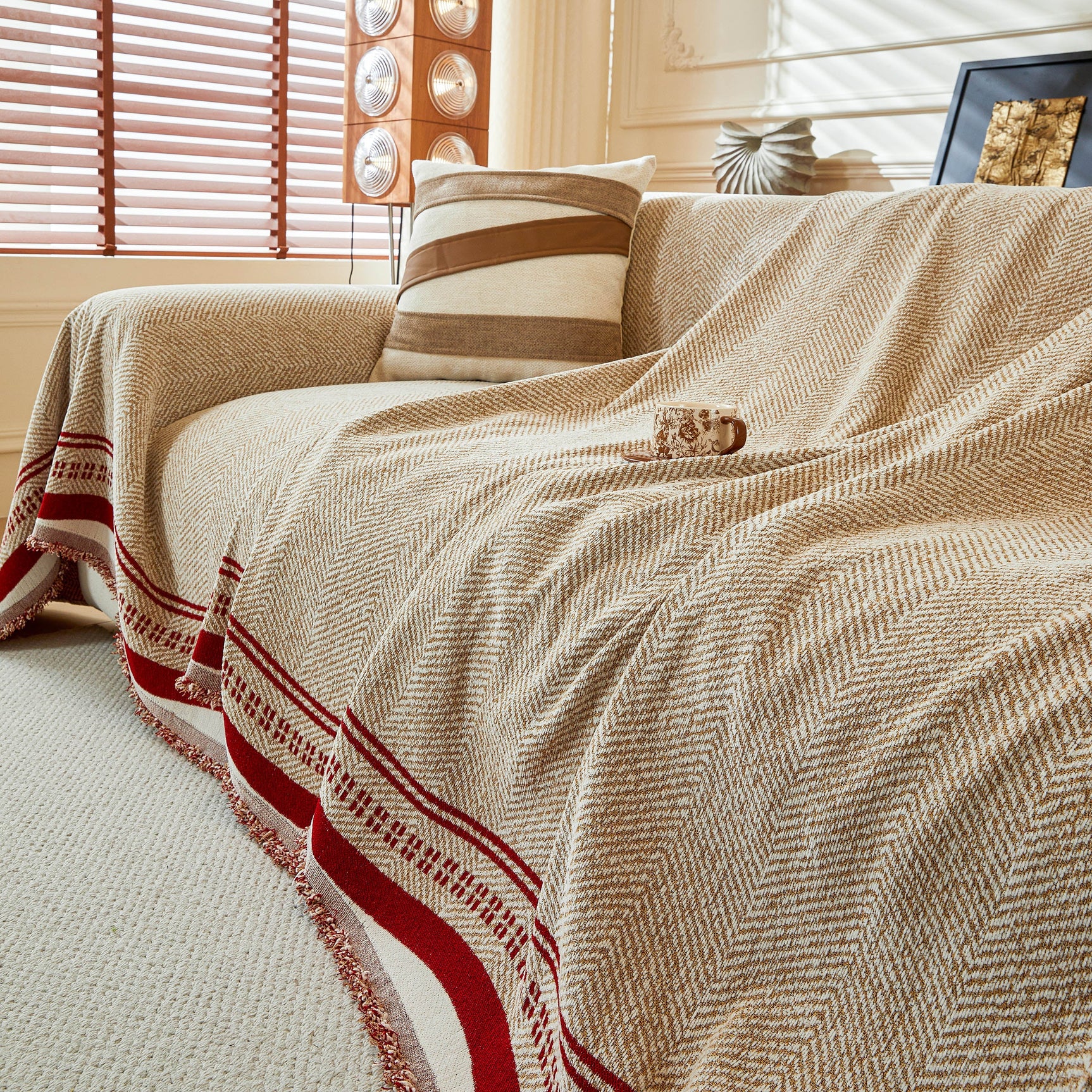 Reversible Herringbone Sofa Cover, 2-in-1 Classic British Throw Blanket for Couch - Ornate Home