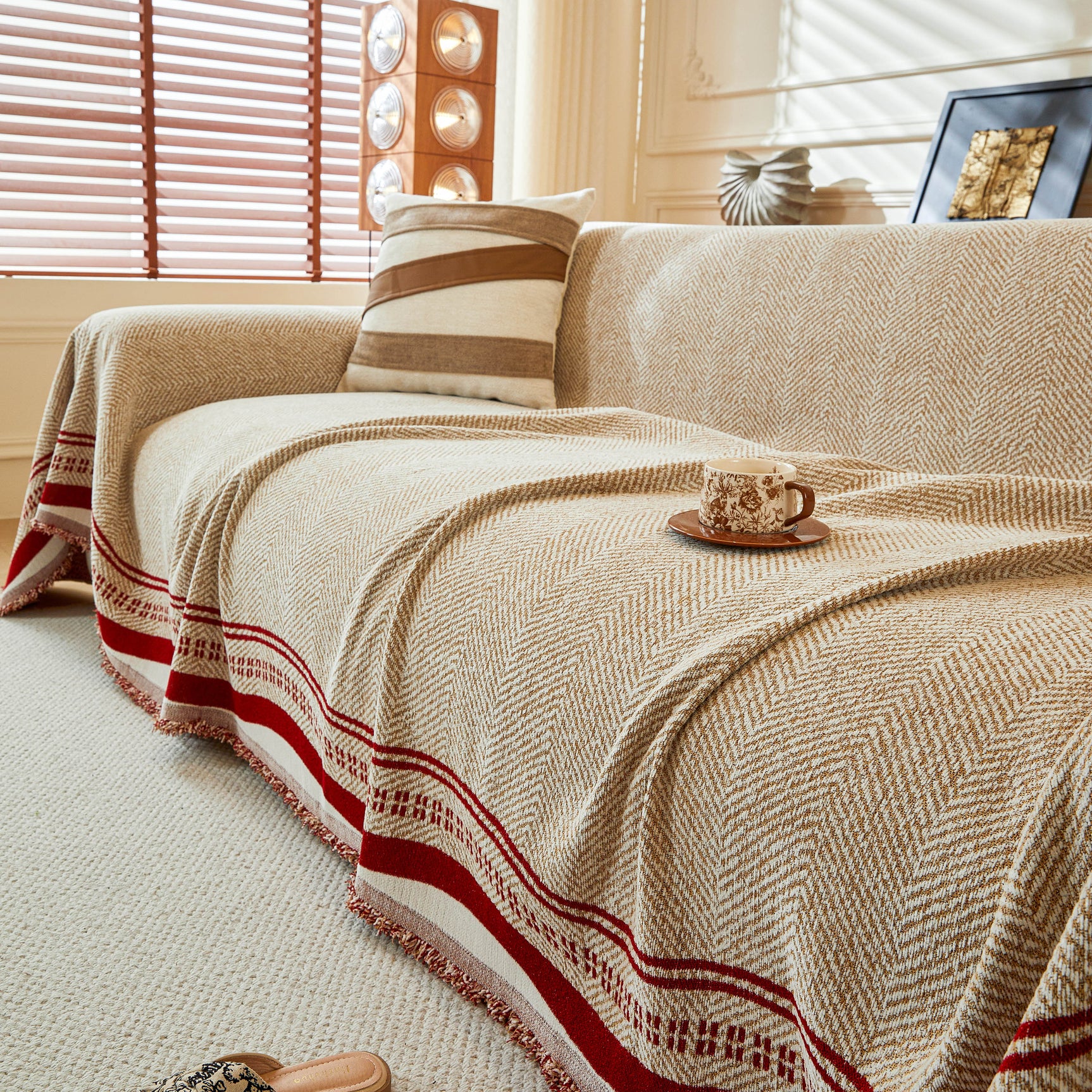 Reversible Herringbone Sofa Cover, 2-in-1 Classic British Throw Blanket for Couch - Ornate Home