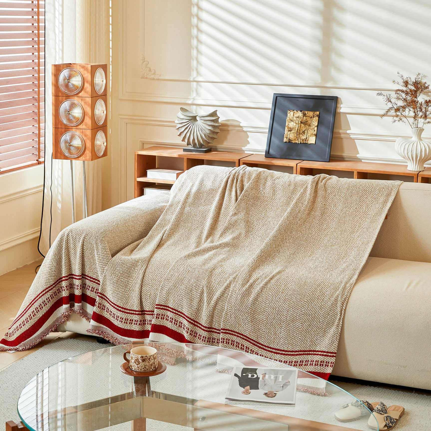 Reversible Herringbone Sofa Cover, 2-in-1 Classic British Throw Blanket for Couch - Ornate Home