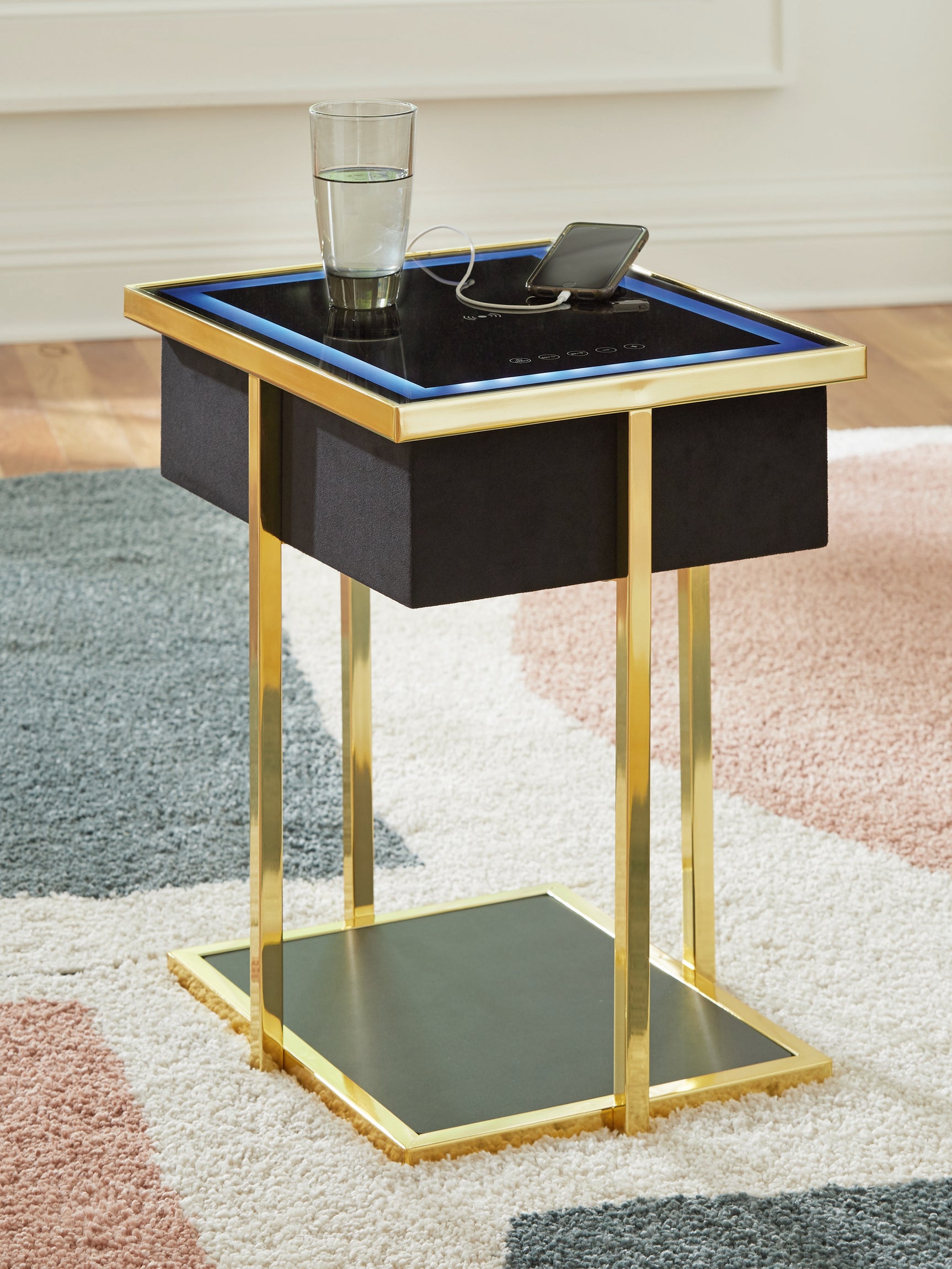 Rexwell Black/Gold Finish Accent Table with Speaker - Ornate Home