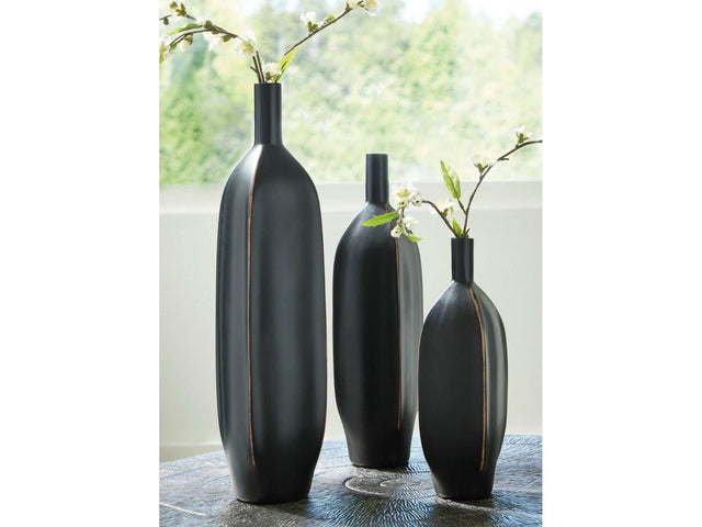 Rhaveney Black Vase (9.45" H) (Set of 3) (Online Special Price) - Ornate Home