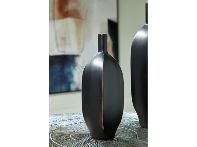 Rhaveney Black Vase (9.45" H) (Set of 3) - Ornate Home