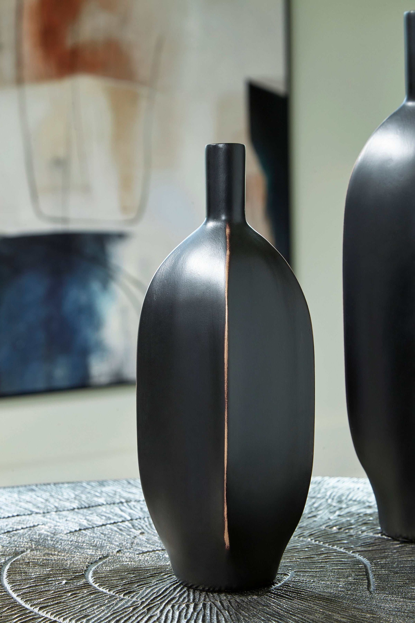 Rhaveney Black Vase (9.45" H) (Set of 3) - Ornate Home