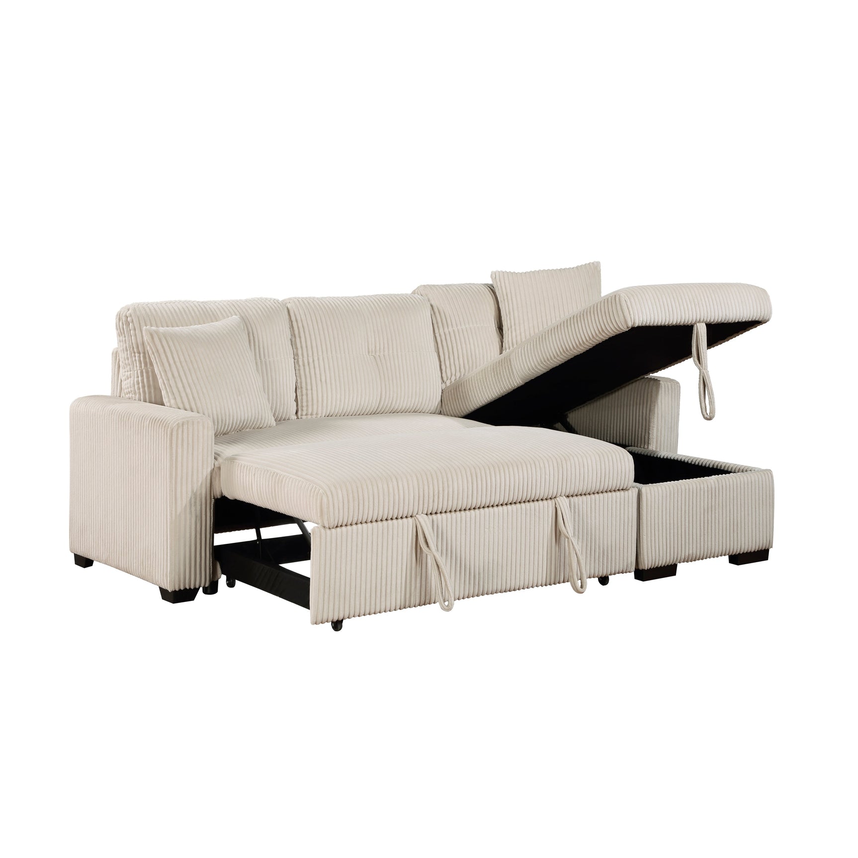 Rhett Beige 3-Piece Reversible Sectional with Pull-Out Bed - Ornate Home