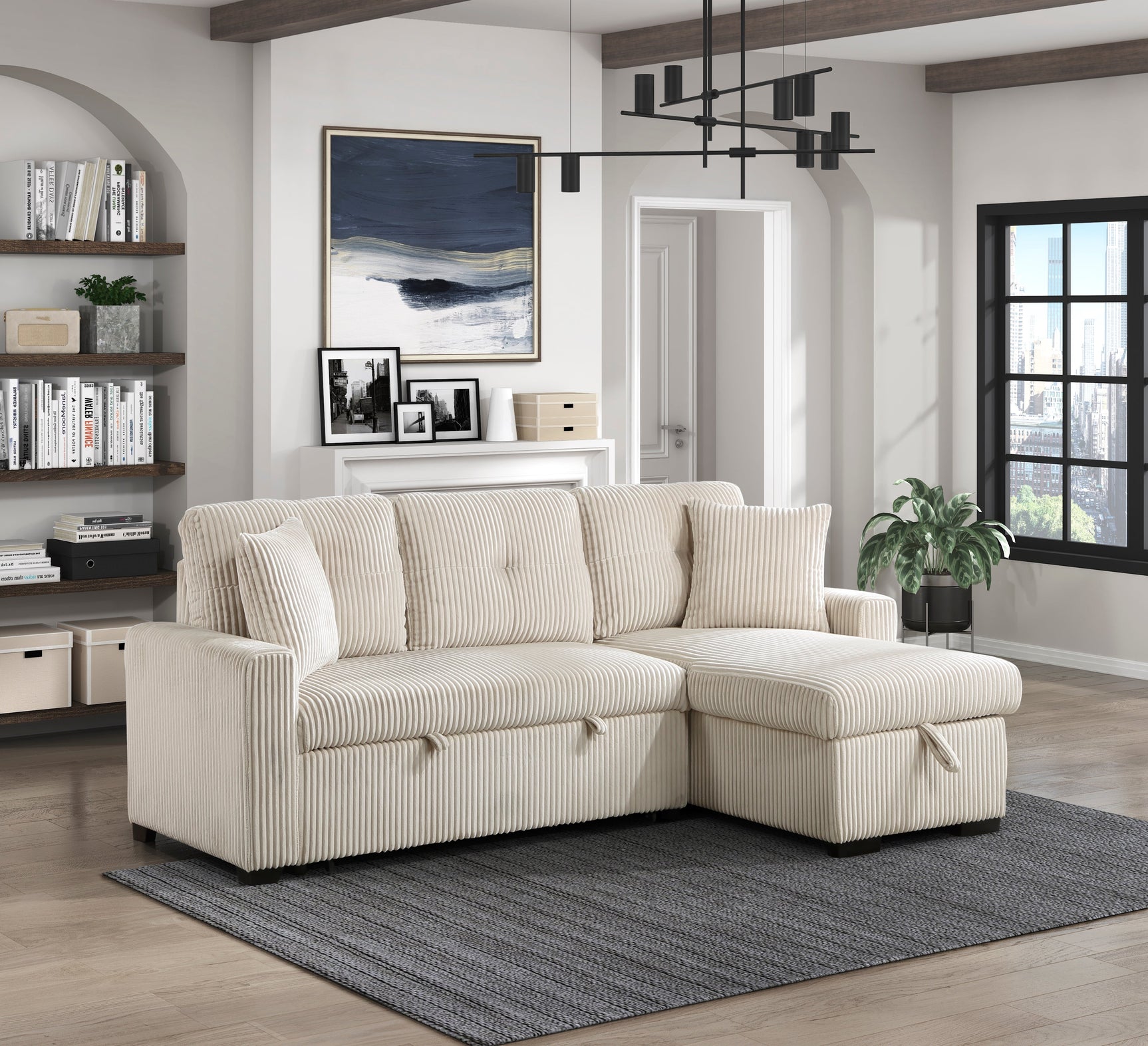 Rhett Beige 3-Piece Reversible Sectional with Pull-Out Bed - Ornate Home