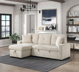 Rhett Beige 3-Piece Reversible Sectional with Pull-Out Bed - Ornate Home