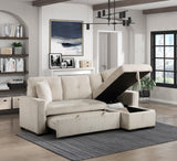 Rhett Beige 3-Piece Reversible Sectional with Pull-Out Bed - Ornate Home