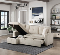 Rhett Beige 3-Piece Reversible Sectional with Pull-Out Bed - Ornate Home