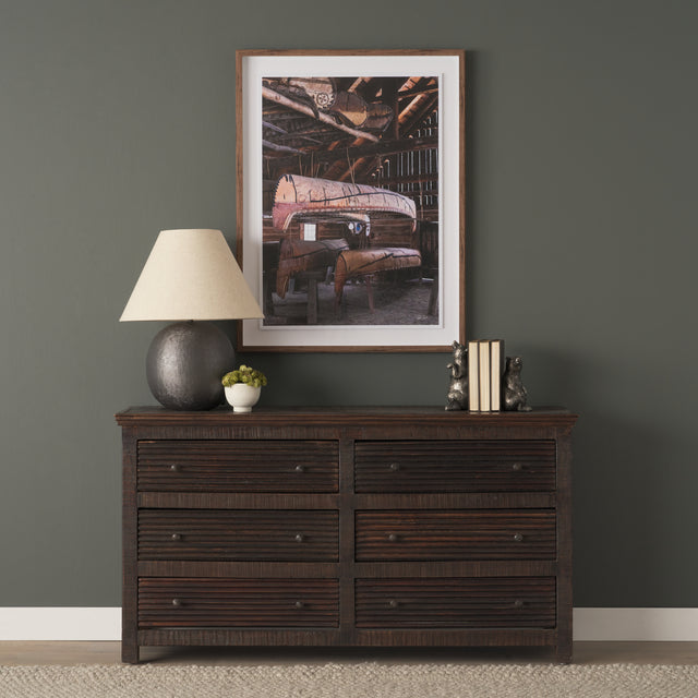 Rhett Dark Brown Reclaimed Wood 6 Drawer Cabinet
