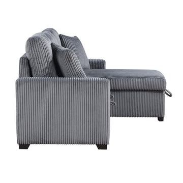 Rhett Dark Gray 3-Piece Reversible Sectional with Pull-Out Bed - Ornate Home