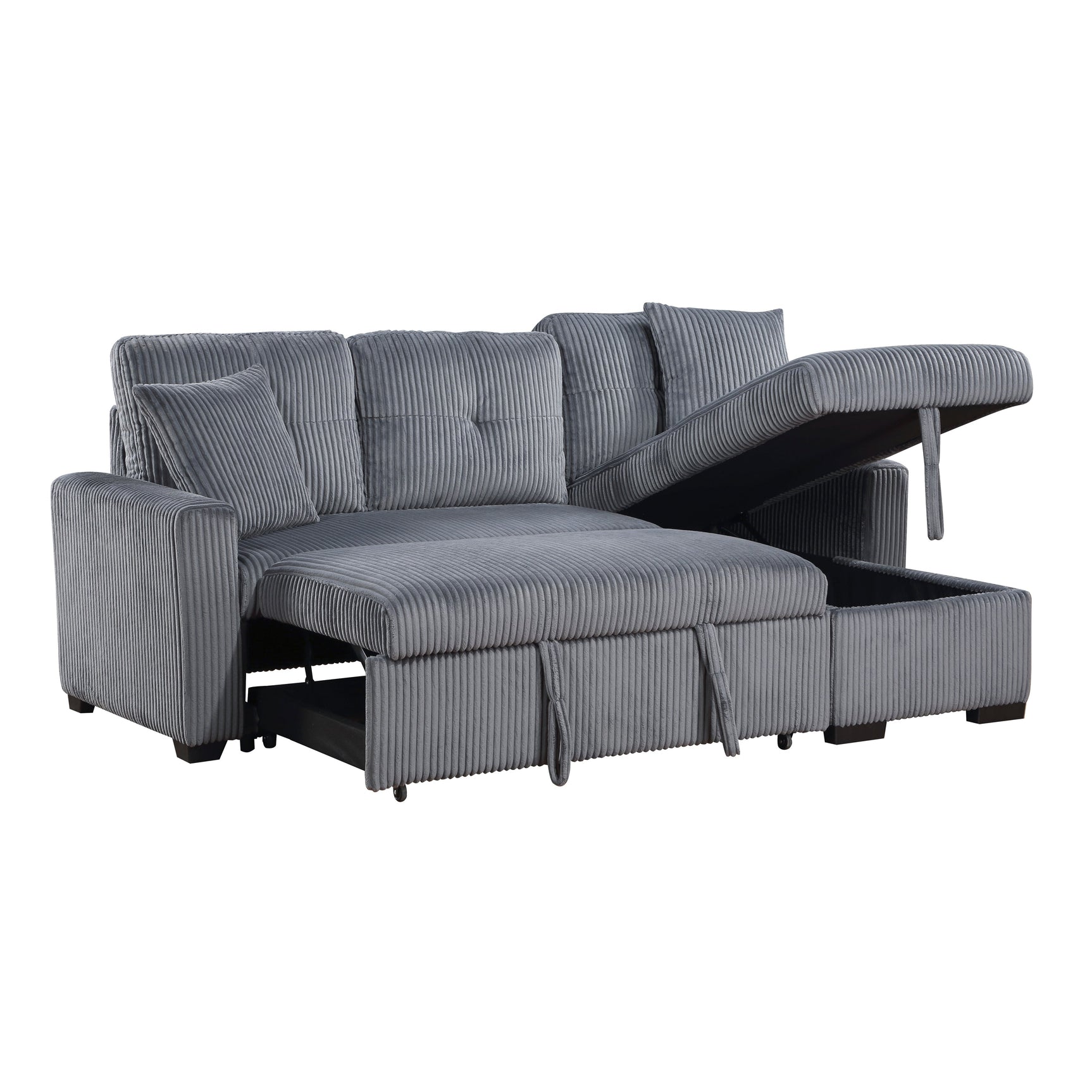 Rhett Dark Gray 3-Piece Reversible Sectional with Pull-Out Bed - Ornate Home