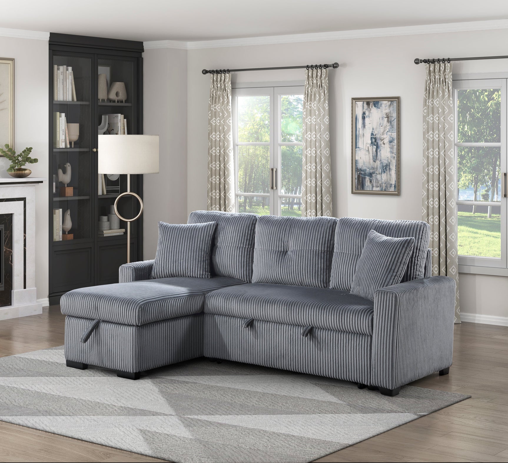 Rhett Dark Gray 3-Piece Reversible Sectional with Pull-Out Bed - Ornate Home