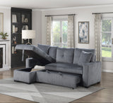 Rhett Dark Gray 3-Piece Reversible Sectional with Pull-Out Bed - Ornate Home