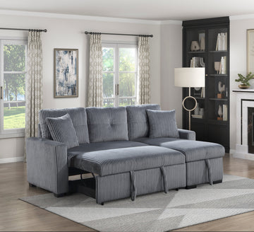 Rhett Dark Gray 3-Piece Reversible Sectional with Pull-Out Bed - Ornate Home