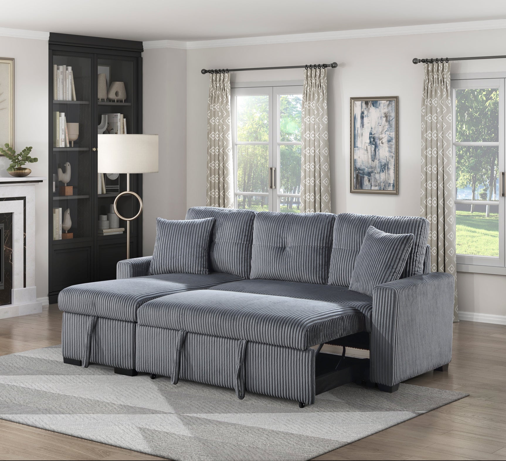 Rhett Dark Gray 3-Piece Reversible Sectional with Pull-Out Bed - Ornate Home