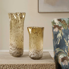 Rhine Brown Seeded Glass Vases (Set of 2) - Ornate Home