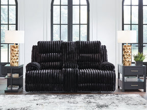 Rhine Falls Onyx DBL REC PWR Loveseat w/Console (Online Special Price) - Ornate Home