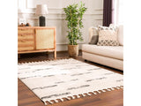 Riad Black Striped White Area Rug with tassels - Ornate Home