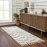 Riad Black Striped White Area Rug with tassels - Ornate Home