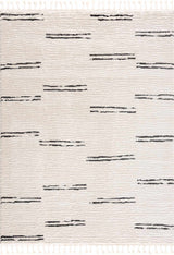 Riad Black Striped White Area Rug with tassels - Ornate Home