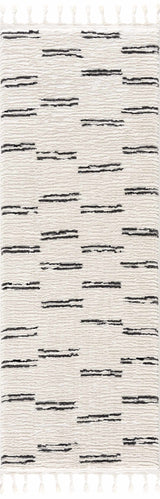 Riad Black Striped White Area Rug with tassels - Ornate Home