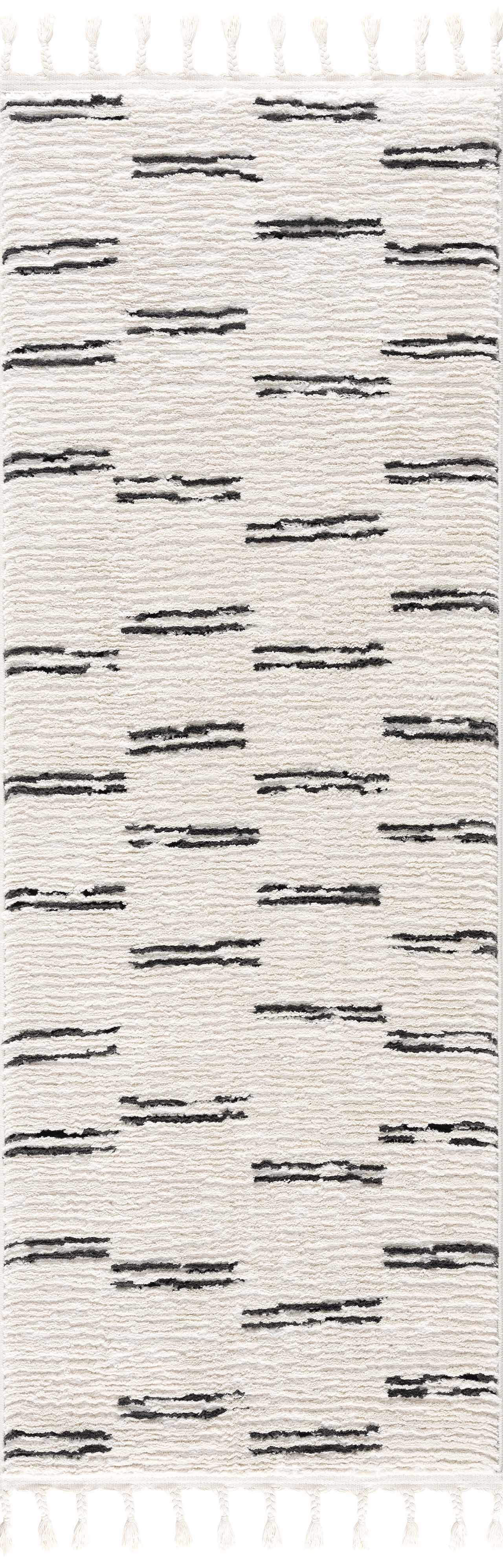 Riad Black Striped White Area Rug with tassels - Ornate Home