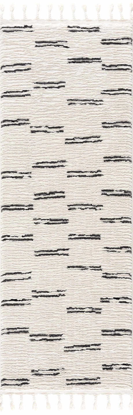 Riad Black Striped White Area Rug with tassels - Ornate Home