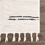 Riad Black Striped White Area Rug with tassels - Ornate Home