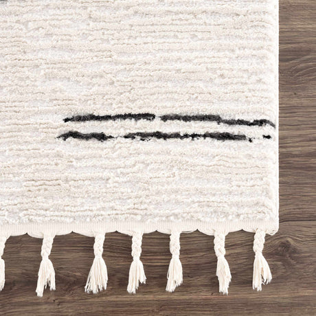 Riad Black Striped White Area Rug with tassels - Ornate Home