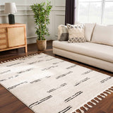 Riad Black Striped White Area Rug with tassels - Ornate Home