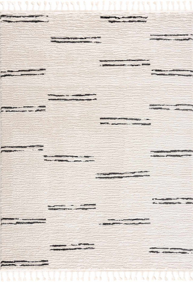 Riad Black Striped White Rug with Tassels - Ornate Home