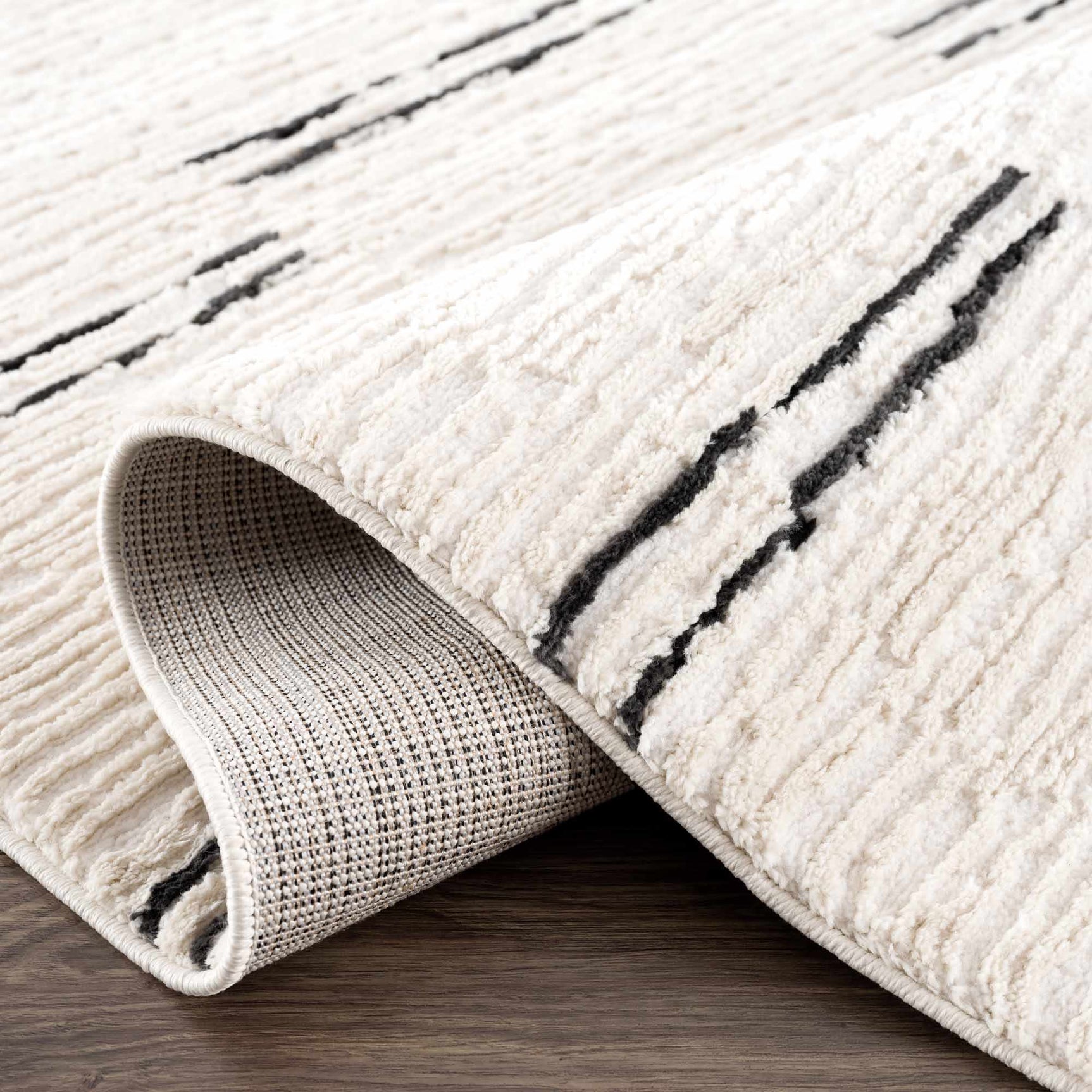 Riad Black Striped White Rug with Tassels - Ornate Home