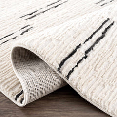 Riad Black Striped White Rug with Tassels - Ornate Home