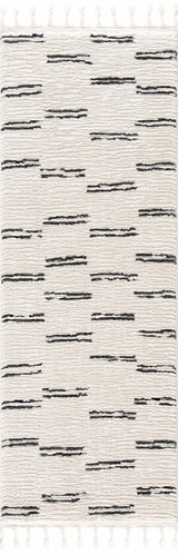 Riad Black Striped White Rug with Tassels - Ornate Home