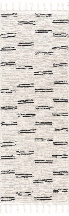 Riad Black Striped White Rug with Tassels - Ornate Home