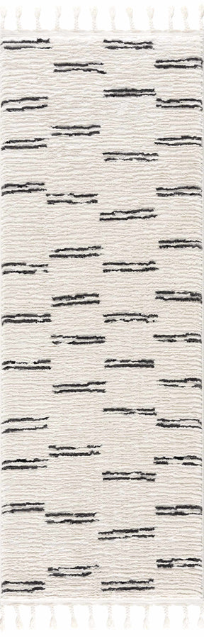 Riad Black Striped White Rug with Tassels - Ornate Home