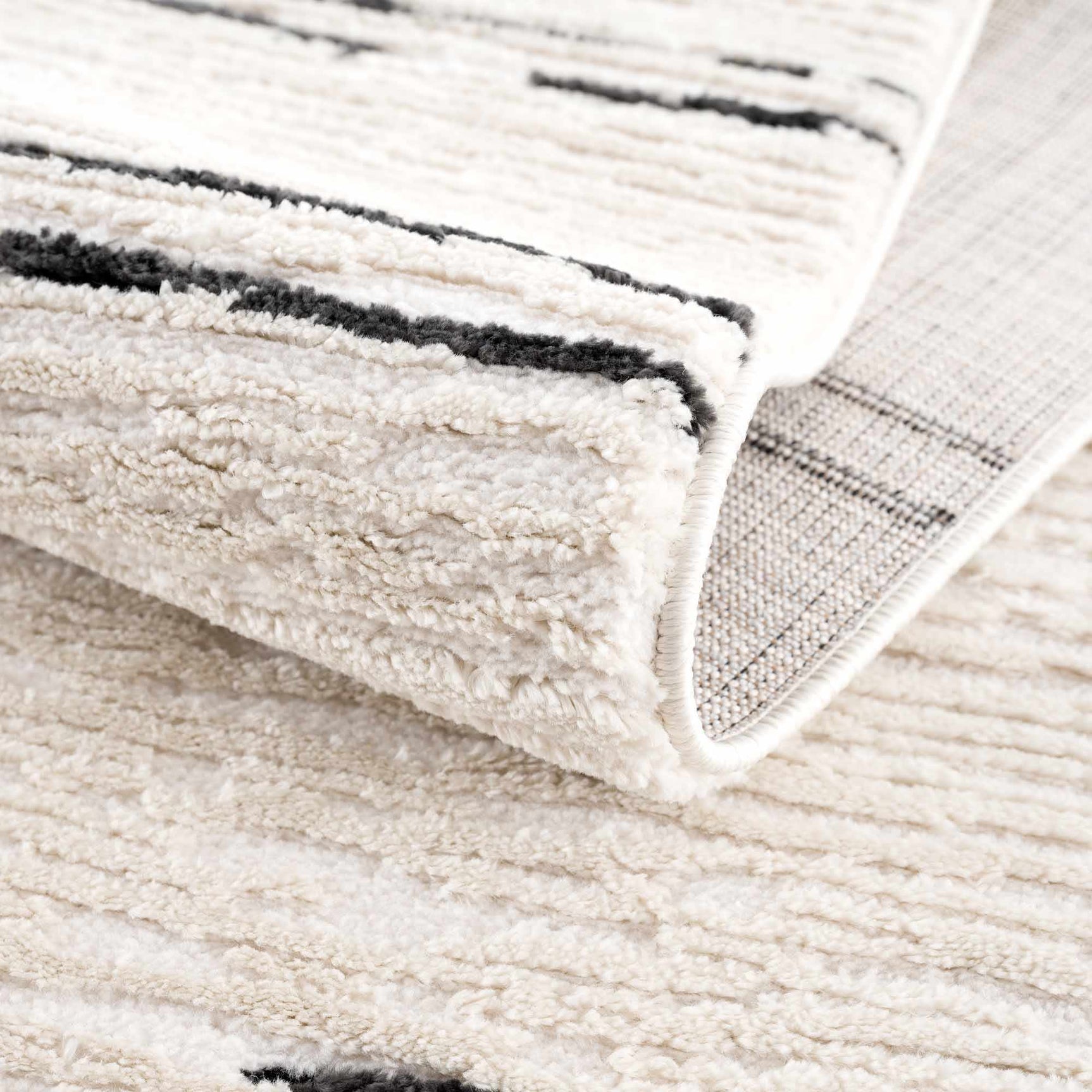 Riad Black Striped White Rug with Tassels - Ornate Home