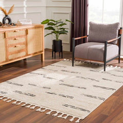 Riad Black Striped White Rug with Tassels - Ornate Home