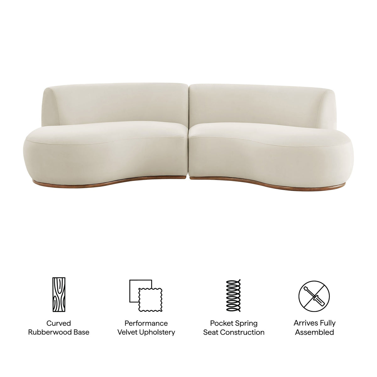 Rialta Alabaster 2 Piece Curved Performance Velvet Sectional Sofa - Ornate Home