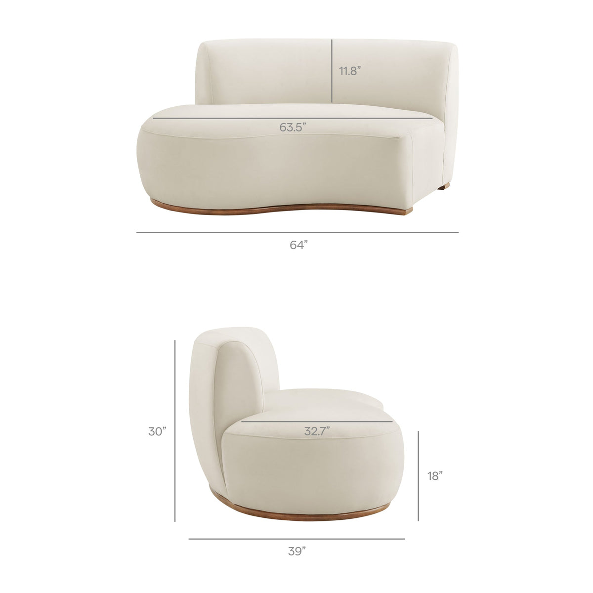 Rialta Alabaster 3 Piece Curved Performance Velvet Sectional Sofa